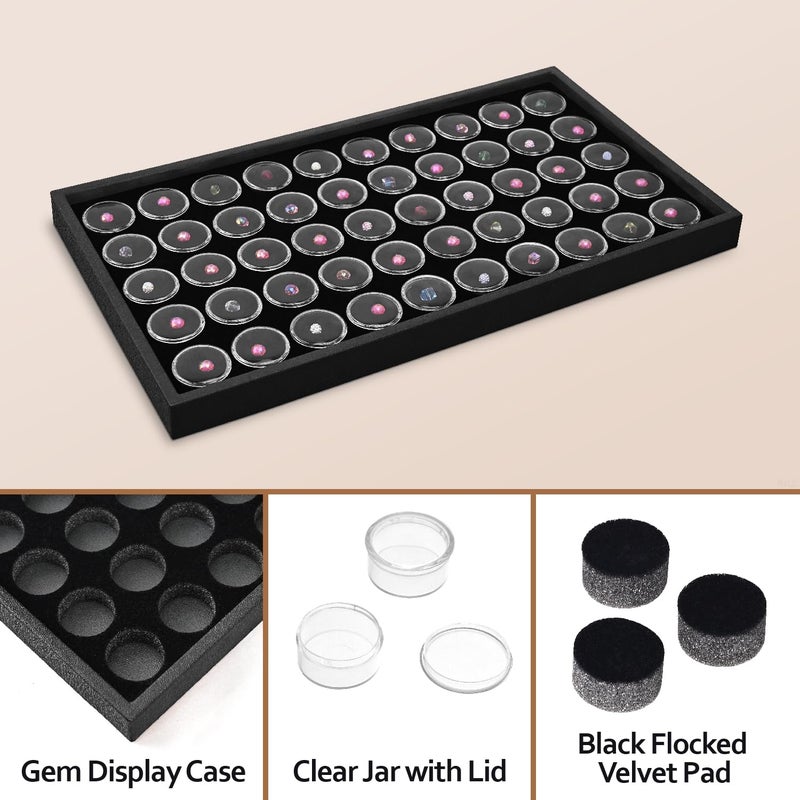 Ikee Design Black Foam Gem Jars Showcase Stackable Display Tray for Collectibles, Home Organization Storage Box with 50 Gemstones and Bead Storage Jars - Image 4